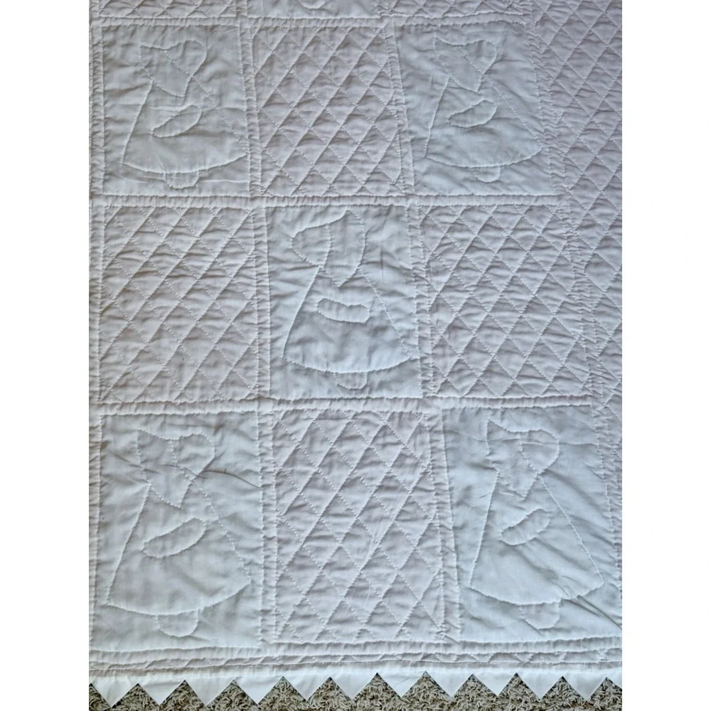 Vintage Sunbonnet Sue Quilt Applique Peach Sashing 80x63 Twin Full Diamond Quilt